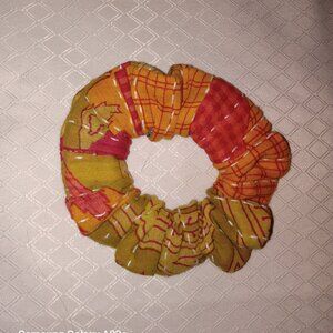Kantha Hair Scrunchie Orange Green Cotton Handmade For Ponytail/Bun HS5.